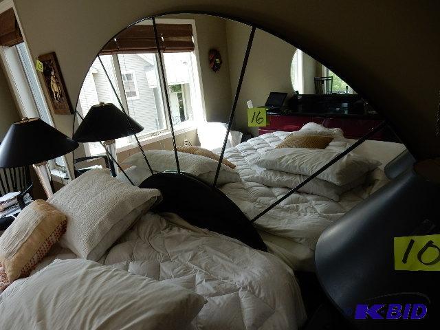 Queen Size Bed and Mirrors and Black Lacquer Night Stands.