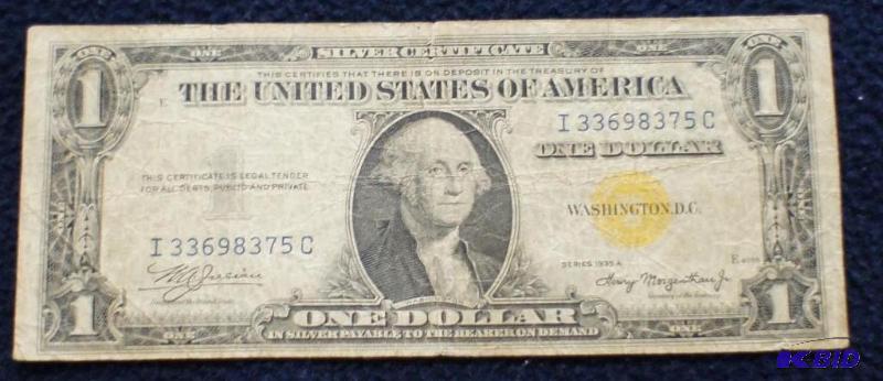 lot 1 image: Series &quot1935A" $1 One Dollar Yellow...