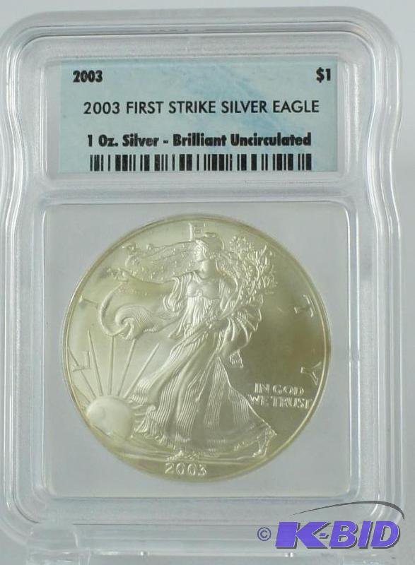 lot 22 image: 2003 First Strike Silver American Eagle $1  ...