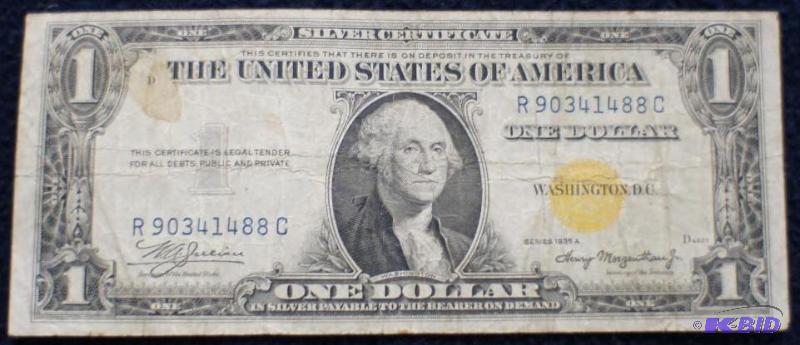 lot 3 image: Series &quot1935A" $1 One Dollar Yellow...