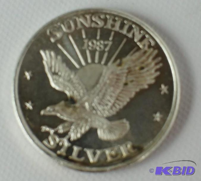lot 33 image: 1 oz SIlver Coin 1987 SUNSHINE MINING .999 S...