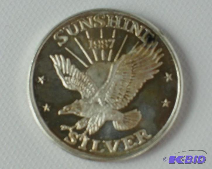 lot 34 image: 1 oz SIlver Coin 1987 SUNSHINE MINING .999 S...