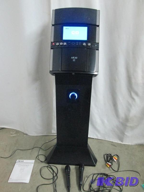 lot 19 image: AKAI Karaoke System with Pedestal and 7 Screen