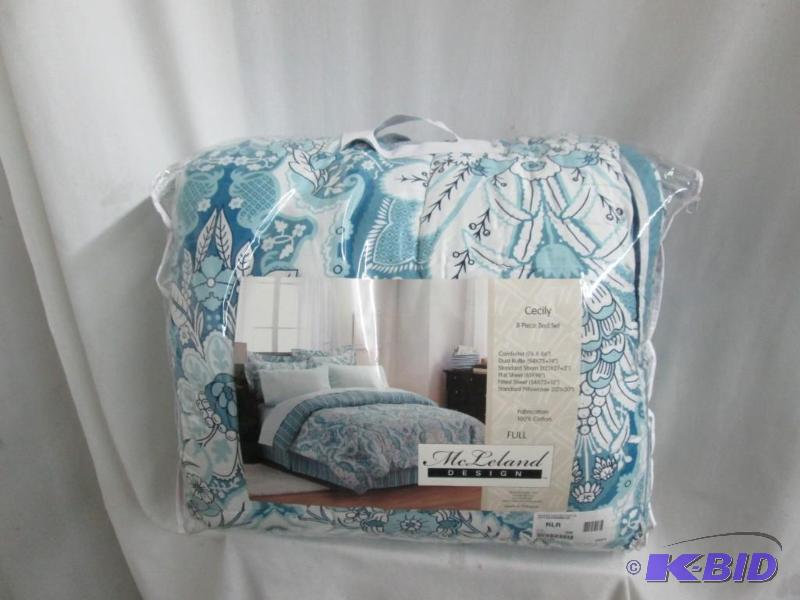 lot 30 image: McLeland Design Cecily Blue Full 8pc. Cotton Bedset