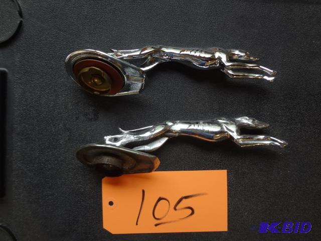 lot 105 image: (2) Ford Greyhound Hood Ornaments, one very m...