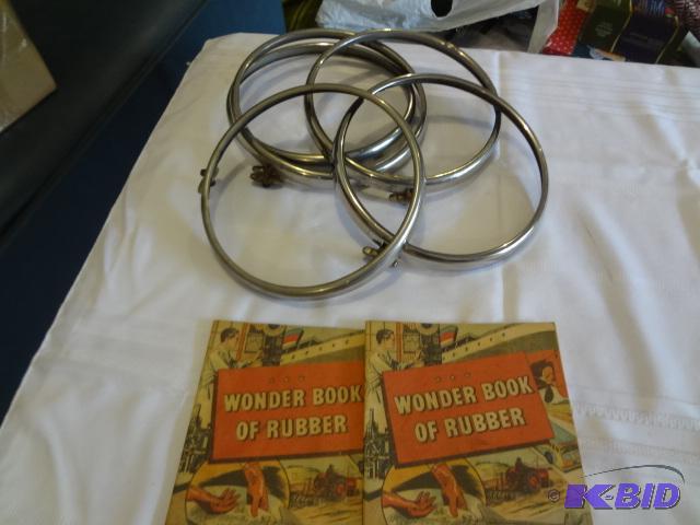 lot 130 image: 1933 Ford Headlight Trim Rings, two old Goody...