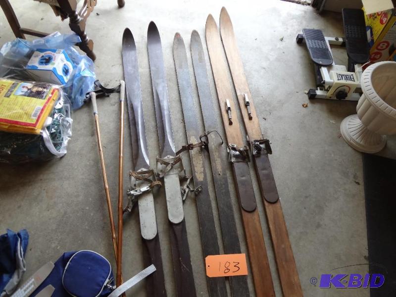 lot 183 image: (3) Pairs of Antique Skis...