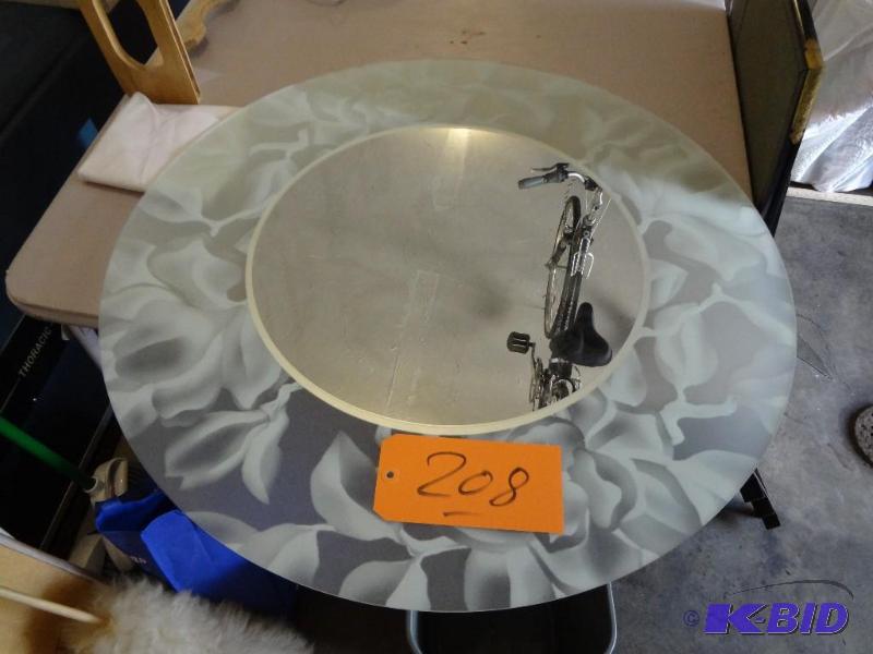 lot 208 image: Neat Round Etched Glass Mirror...