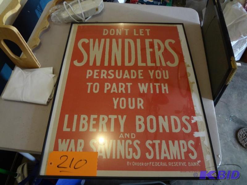 lot 210 image: War Bond Poster, unusual as it is a warning a...