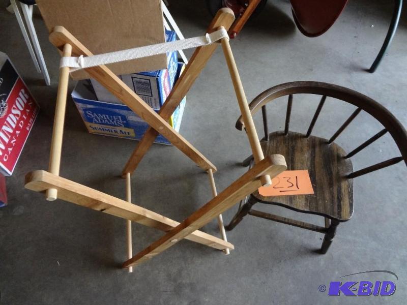 lot 231 image: Childs chair and wood stand...