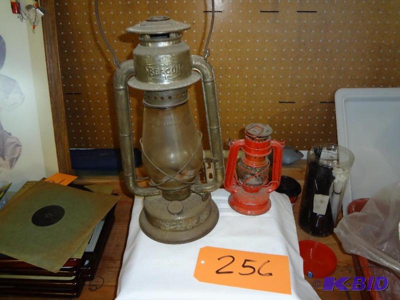 lot 256 image: Two Kerosene Lanterns, look close, good ones...