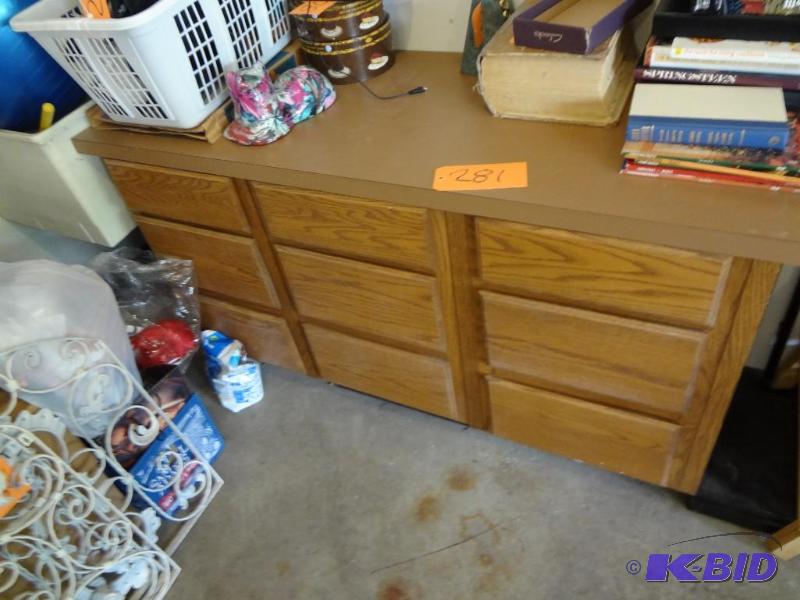 lot 281 image: (3) Three drawer cabinets, wFormica top to f...