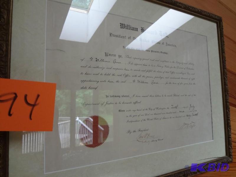 lot 294 image: Document from President Taft, the real thing...