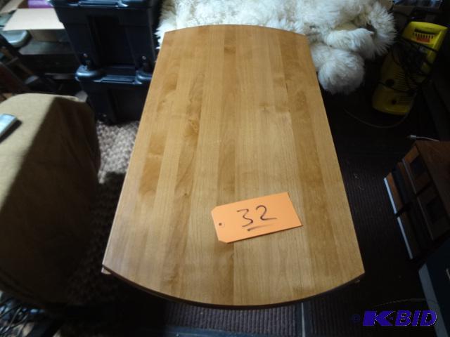 lot 32 image: Small Round Wooden Drop Leaf Table...