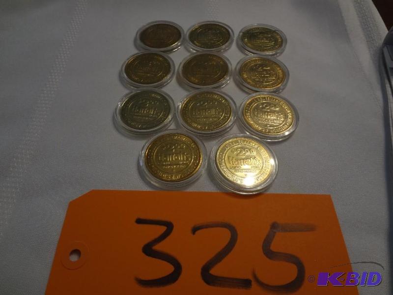 lot 325 image: (11) $2.00 Harrahs Collectable Gaming Tokens...
