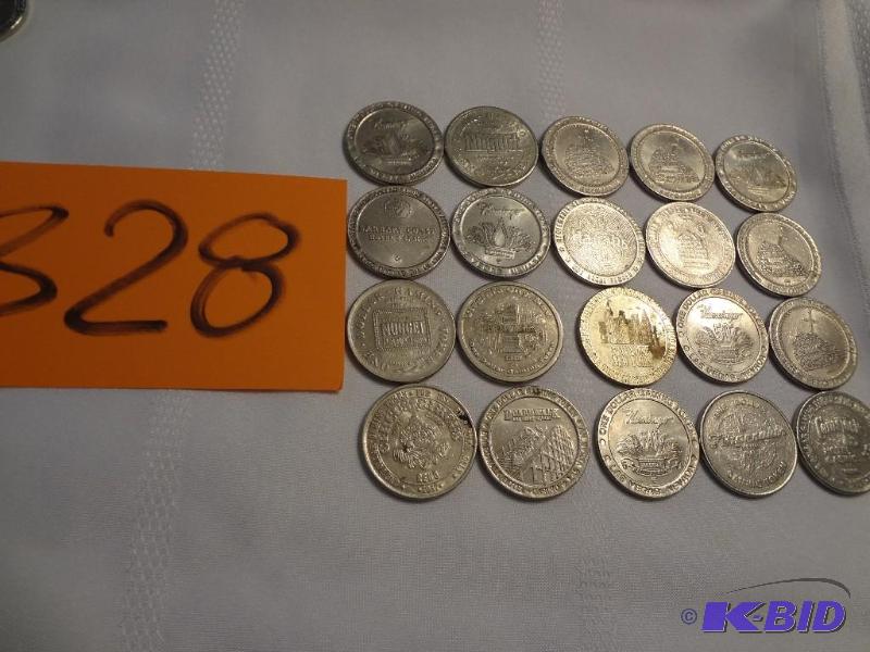 lot 328 image: (20) $1.00 Gaming Tokens from various Venues...