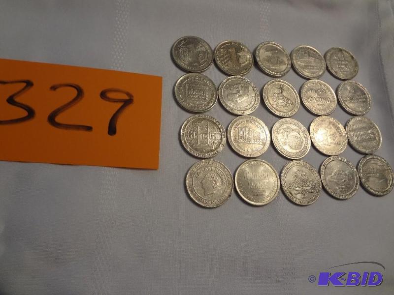 lot 329 image: (20) $1.00 Gaming Tokens from various Venues...