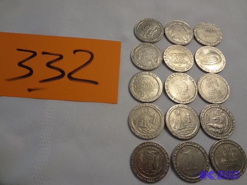 lot 332 image: (15) $1.00 Collectable Gaming Tokens all from...