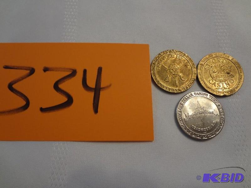 lot 334 image: (3) $1.00 Collectable Gaming Tokens...