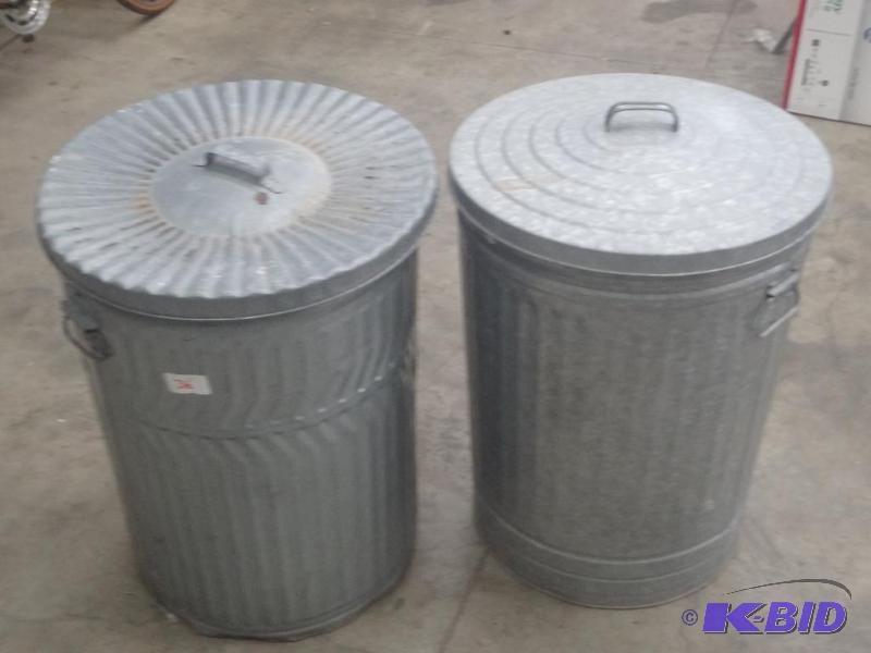 lot 36 image: (2) 30-Gallon Steel Lidded Trash Cans...