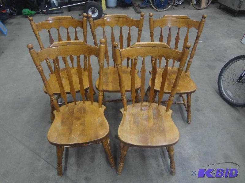 lot 54 image: (5) Matching Wood Dining Table Chairs...