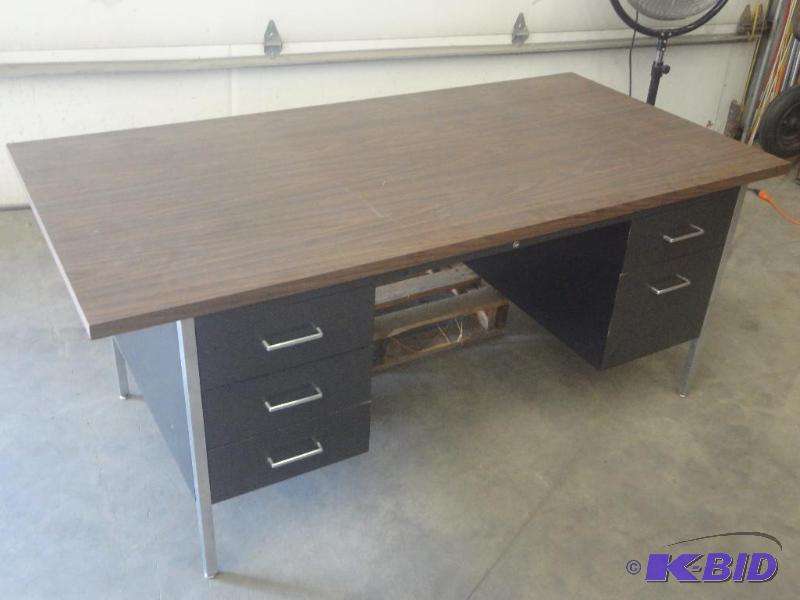 lot 69 image: Steel Framed Office Desk With Wood Top...