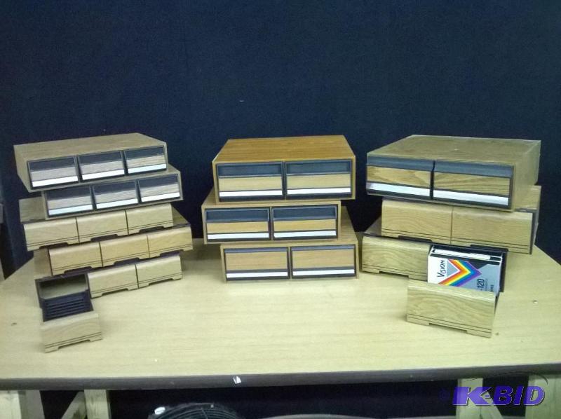 Large Lot of VHS &amp Audio Tape Drawered Ca...