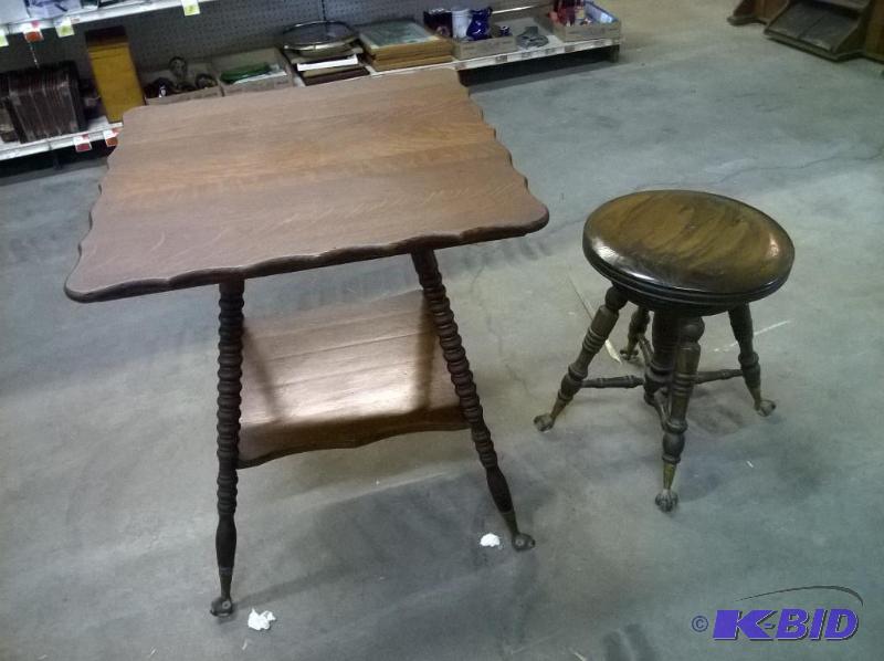 Square Table &amp Stool, 1 bkn brace on stoo...