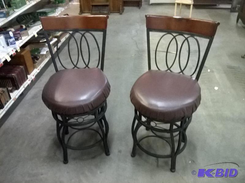 Chairs, Lot of 2, metal frame. Leather seat, ...