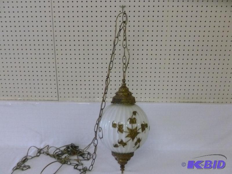 lot 12 image: Vintage cast brass bodied and glass globe han...