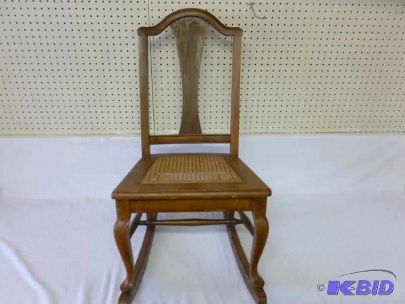 lot 18 image: Vintage wood and caned seat knitters rocking ...