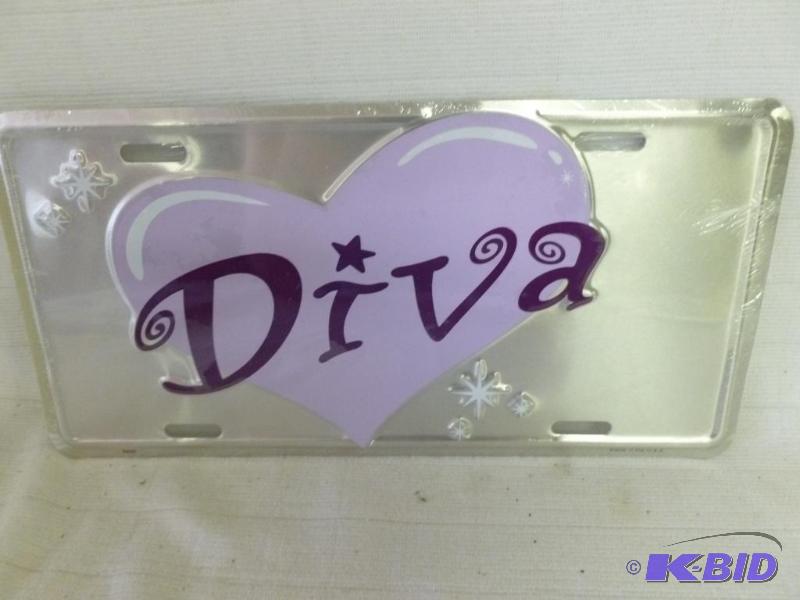 lot 212 image: Collectible Diva embossed metal license plate...
