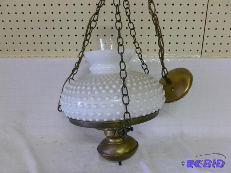 lot 217 image: Vintage brass plated and hobnail glass globe ...
