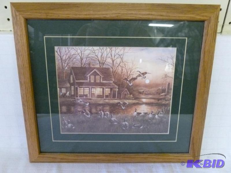 lot 25 image: Solid wood framed and matted wildlife print t...