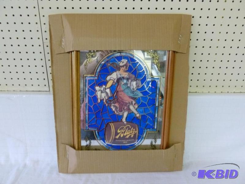 lot 26 image: Blatz wood framed beer mirror that measures 1...