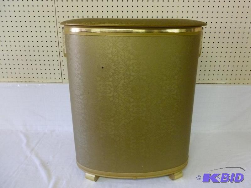 lot 267 image: Vintage vinyl and wicker back clothes hamper,...