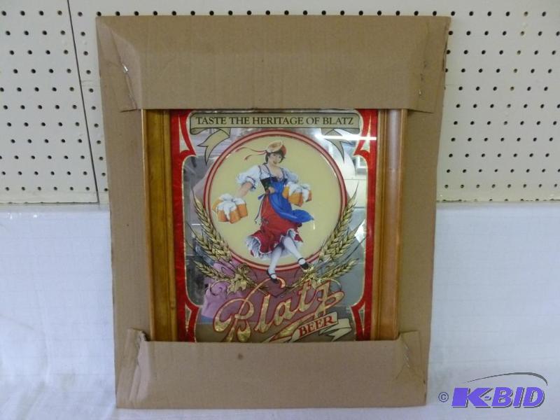 lot 27 image: Blatz wood framed beer mirror that measures 1...