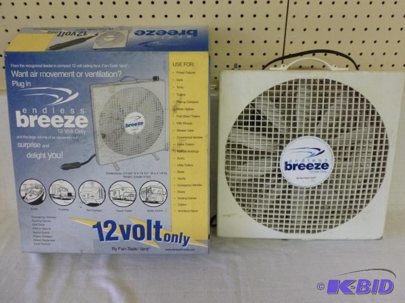 lot 282 image: Endless Breeze 12v. box fan, measures 13"...