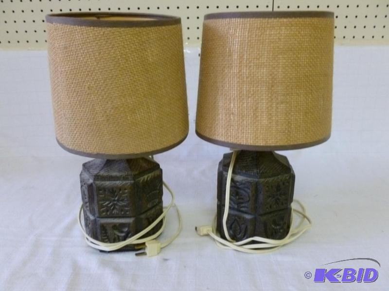 lot 34 image: Lot of two matching hand carved wooden base d...