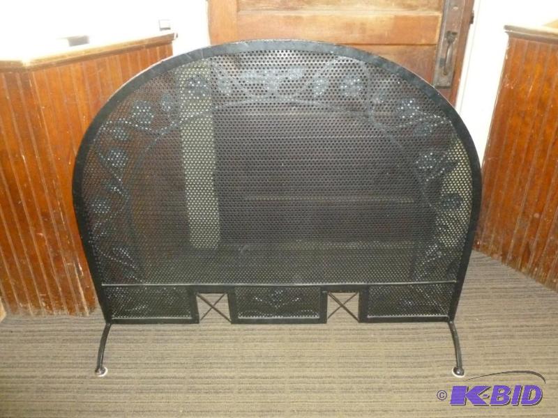 lot 4 image: Large heavy gage metal fireplace screen that ...