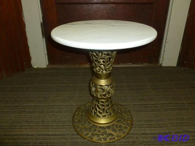 lot 41 image: Beautiful vintage cast brass and marble top e...