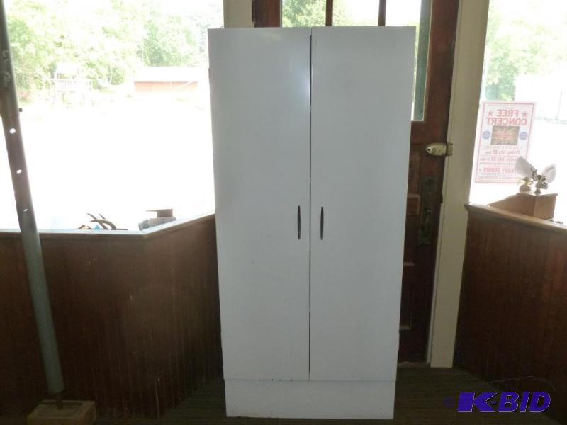 lot 5 image: Large double door 4-tier metal pantry cabinet...