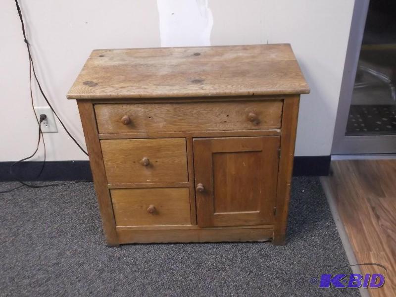 lot 11 image: Vintage Wood Cabinet, Used, Shows Wear, Needs...