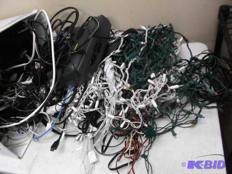lot 126 image: Box Filled With Wires And Christmas Lights...