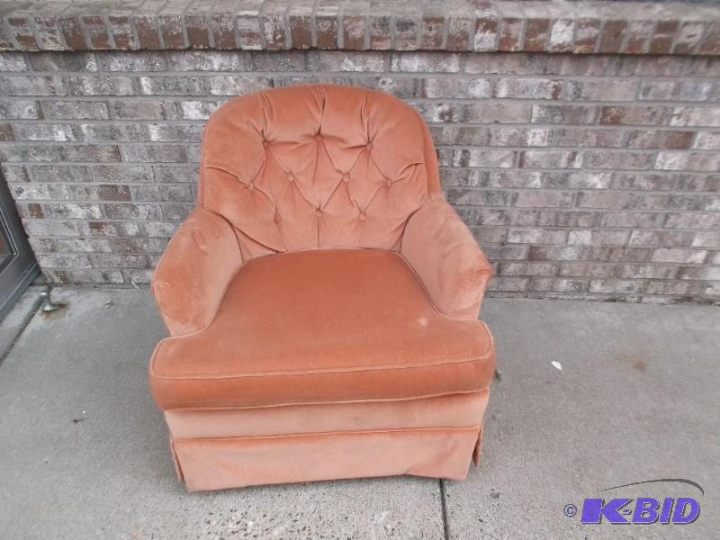 lot 15 image: Salmon Colored Stuffed Cushion Chair, Used, S...