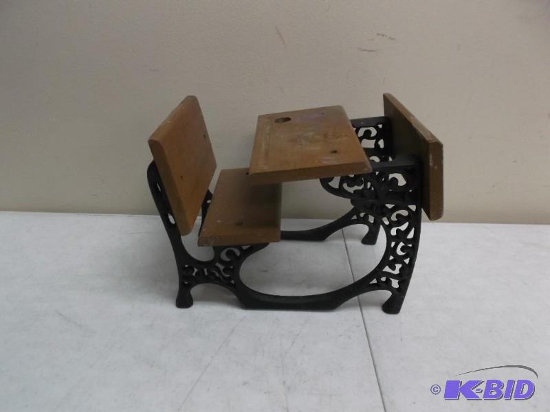 lot 4 image: Small Wood Desk, Wood And Cast Iron...