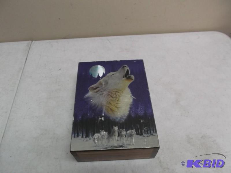 lot 66 image: Metallic&nbspWolf Wood Box - Some Marks...