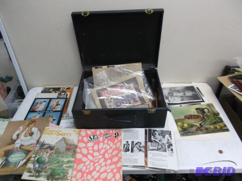 lot 83 image: Case With Vintage Paper, Ads, Risque&nbspCom...