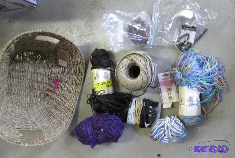 lot 109 image: mixed lot of colored yarn, beads, clips...