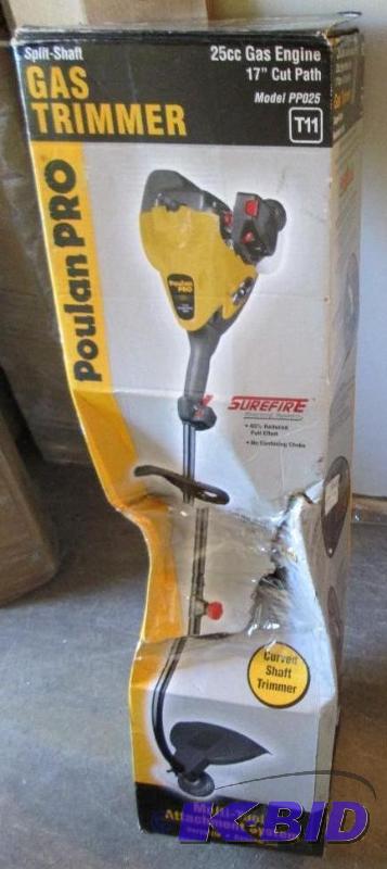 lot 205 image: Poulon Pro gas trimmer, box damaged, trimmer ...